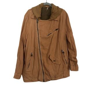 Free People Linen Beachy Hooded Moto Jacket Women’s Size Medium